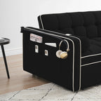 Sofá-Cama Convertível de Veludo para 2 Pessoas, com 55', Cama Extensível, Encosto Reclinável Ajustável, Bolsos Laterais e Suporte para Telemóvel