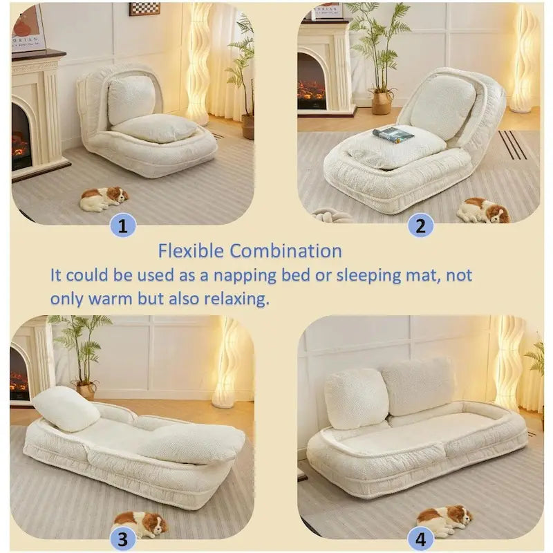 Fauteuil-canapé relax, 5 positions réglables, s’assoit, dort, se plie, idéal pour la chambre ou le salon