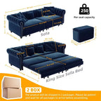 Whisen fluwelen 3-in-1 kingsize slaapbank en converteerbare slaapbank met verplaatsbare hocker, gecapitonneerd ontwerp