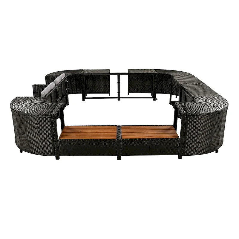 Spa-Umrandung, Spa-Gestell, viereckiges Outdoor-Lounge-Set aus Polyrattan