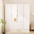 Roupeiro Hitow com 2 gavetas grandes, área central para pendurar roupa e espelho, estilo minimalista