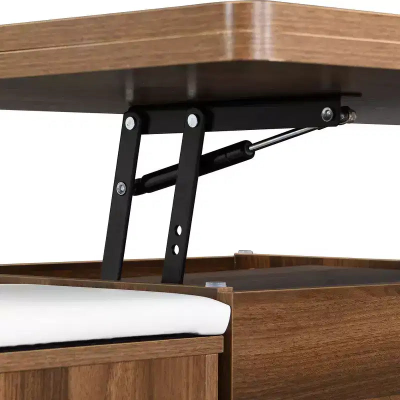 Mesa de centro moderna multifunções com tampo elevável, arrumação oculta, 4 bancos e rodízios, perfeita para espaços de estar modernos