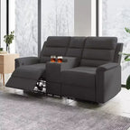 Beige-graues Relaxsofa aus Tech-Gewebe, 2-Sitzer, mit verstellbarer Rückenlehne und Fußstütze