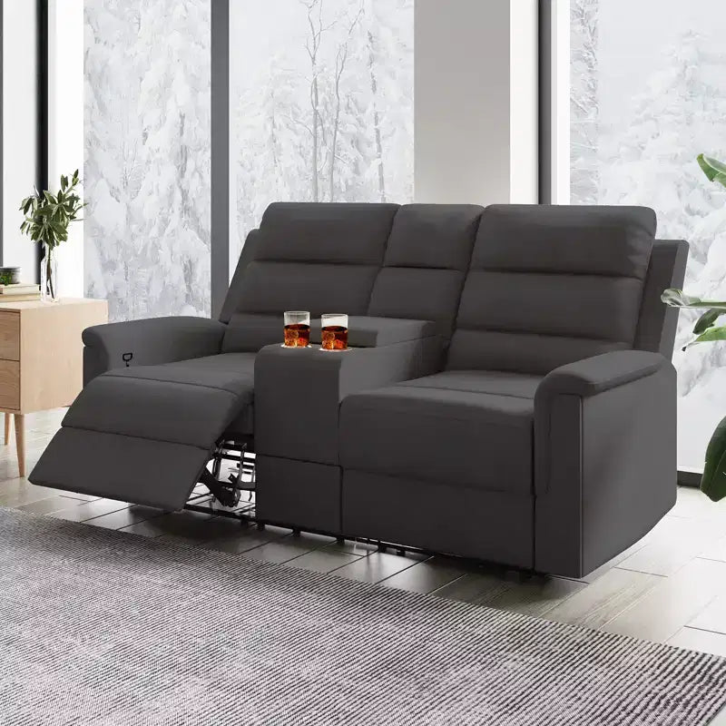 Beige-graues Relaxsofa aus Tech-Gewebe, 2-Sitzer, mit verstellbarer Rückenlehne und Fußstütze