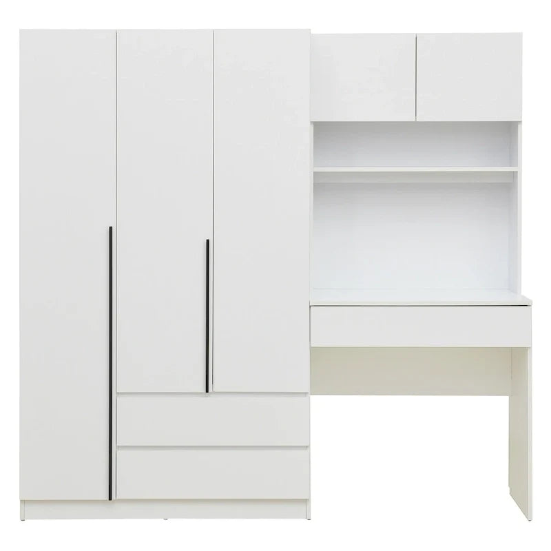 3-in-1-Kleiderschrank mit Schminktisch, Schreibtisch-Set, Schlafzimmerschrank mit 2 Schubladen, 3 Türen und Stauraum