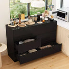 Drehbares/ausziehbares Smart-Buffet-Sideboard mit 6 Schubladen, verlängerter Tischplatte, rutschfester Matte, drehbarem Esstisch und Kücheninsel-Speisekammer