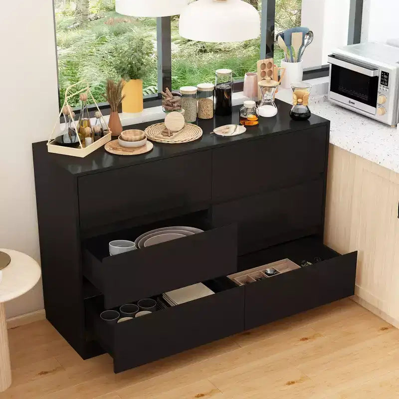 Drehbares/ausziehbares Smart-Buffet-Sideboard mit 6 Schubladen, verlängerter Tischplatte, rutschfester Matte, drehbarem Esstisch und Kücheninsel-Speisekammer