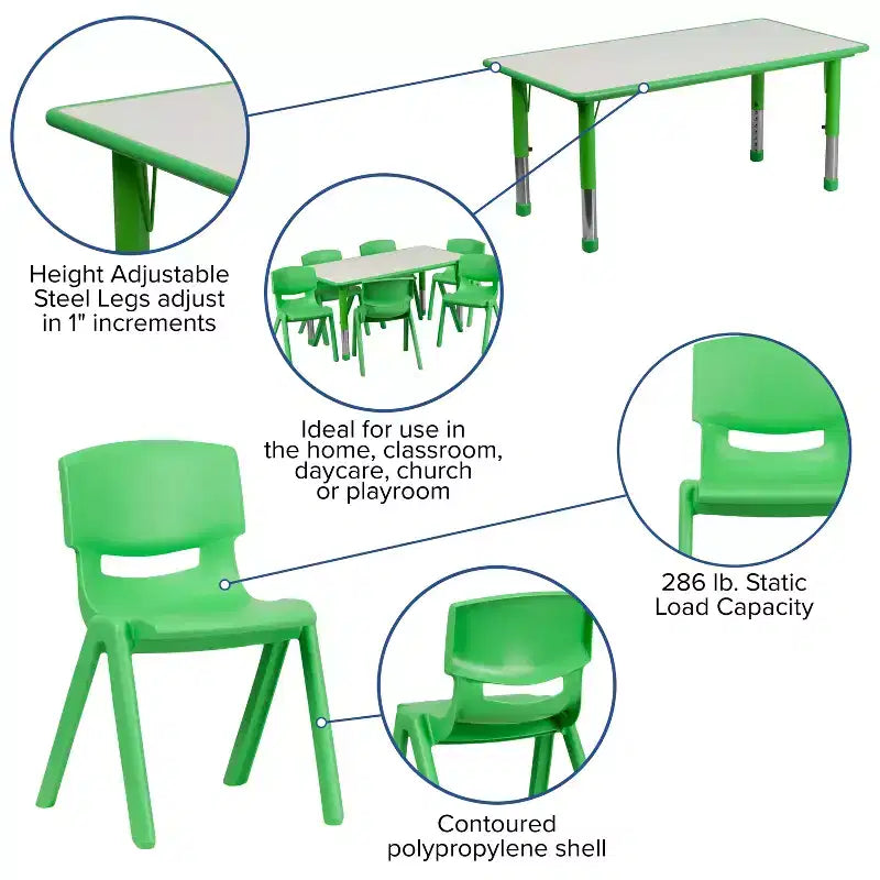 Rechteckiges, höhenverstellbares Aktivitätstisch-Set aus Kunststoff von Emma und Oliver, 23,625 W × 47,25 L, mit 6 Stühlen