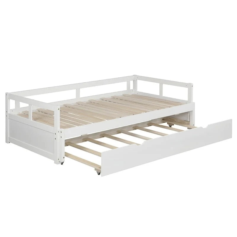 Letto da giorno allungabile con letto estraibile, letto da giorno in legno con letto estraibile