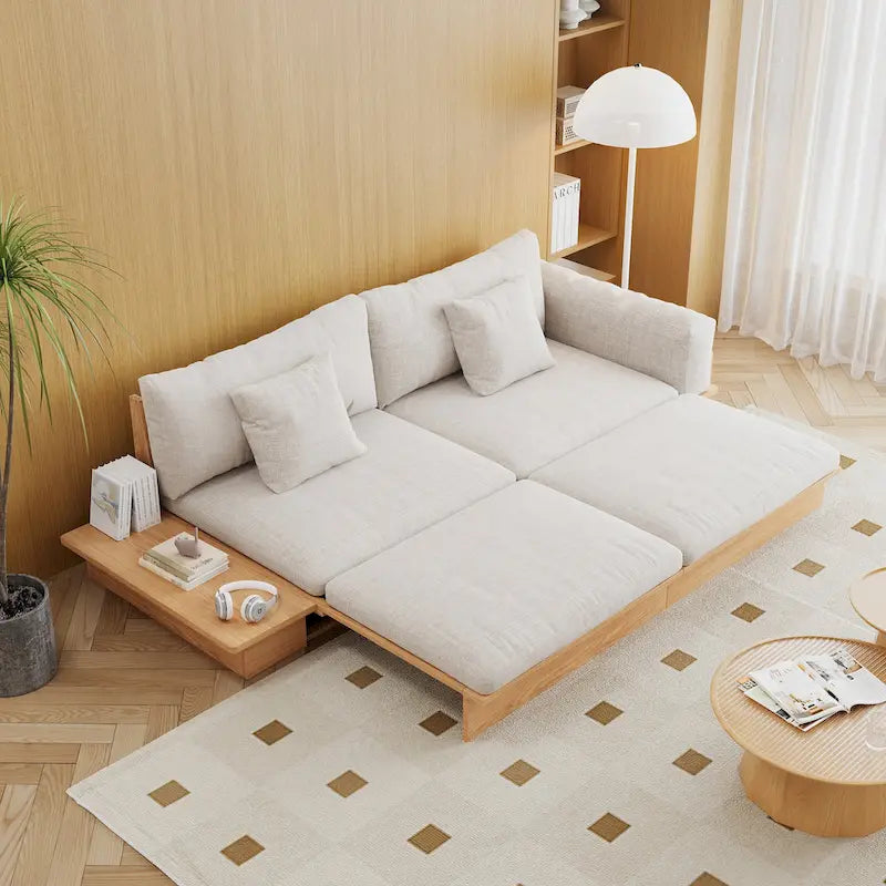 JASIWAY nowoczesna sofa z litego drewna tapicerowana bawełną i lnem