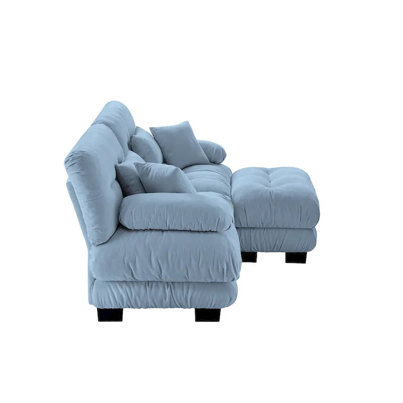 Sofá de dois lugares em forma de L, sofá modular em chenille com almofadas lombares
