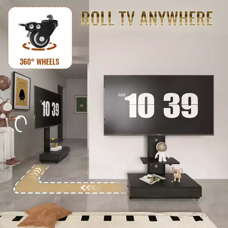 TV stolek pro televizory 32-75, mobilní TV vozík s nastavitelnou výškou, zásuvkou a kolečky do obývacího pokoje, ložnice nebo kanceláře -ModernLuxe
