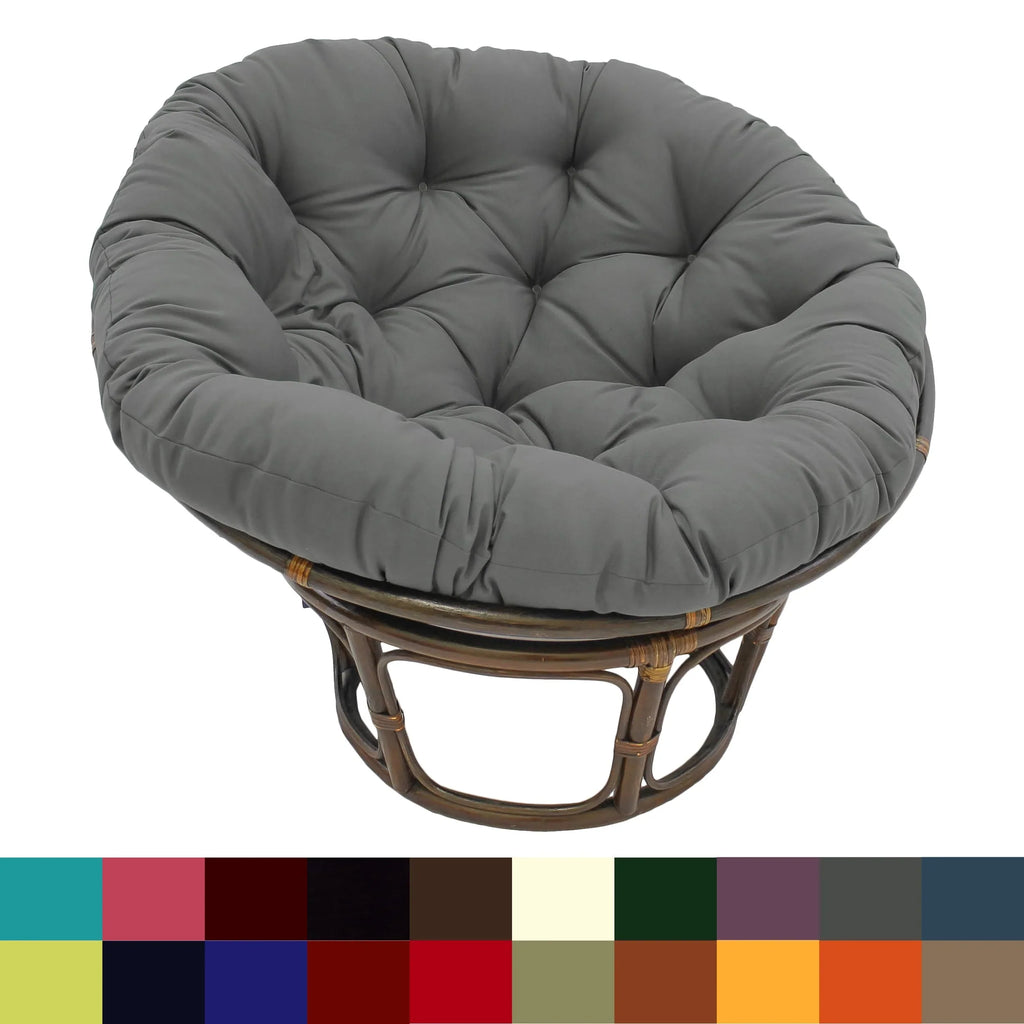 Bali Rattan-Papasan-Sessel mit 42-Zoll-Durchmesser und Köperstoffkissen