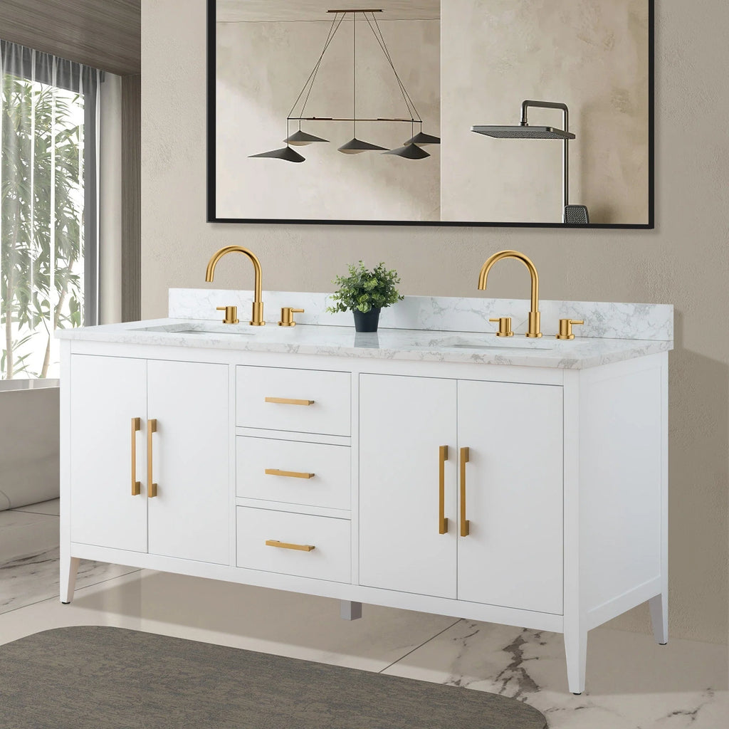 Mobile bagno Vanity Art 72 con doppio lavabo e piano in marmo composito