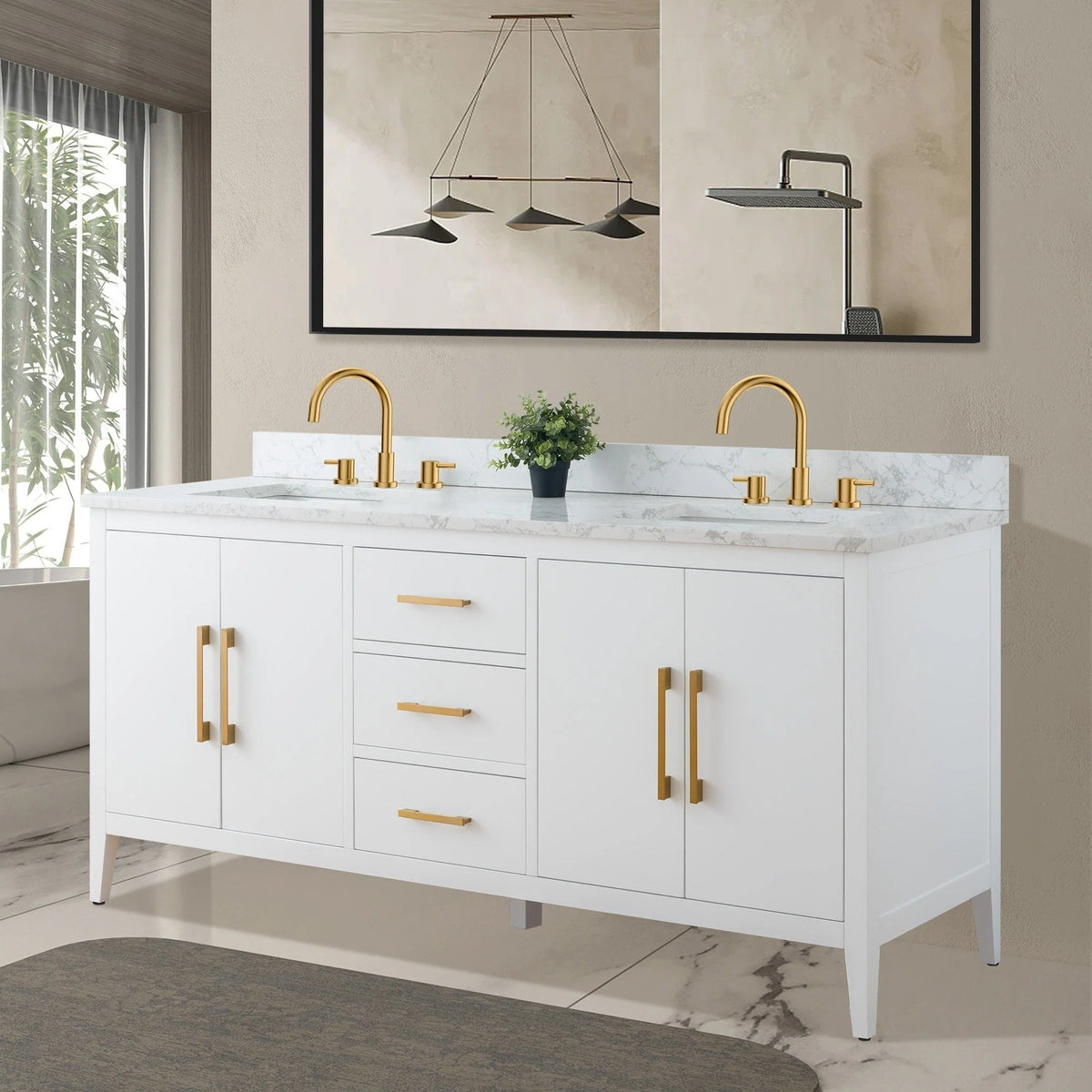 Mobile bagno Vanity Art 72 con doppio lavabo e piano in marmo composito