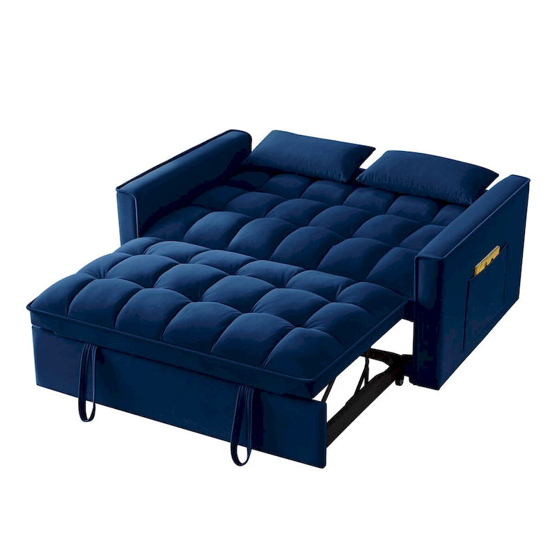 Sofá-cama de 2 lugares 4 em 1 com braços e bolsos de arrumação, sofá-cama extraível multifunções com encosto ajustável
