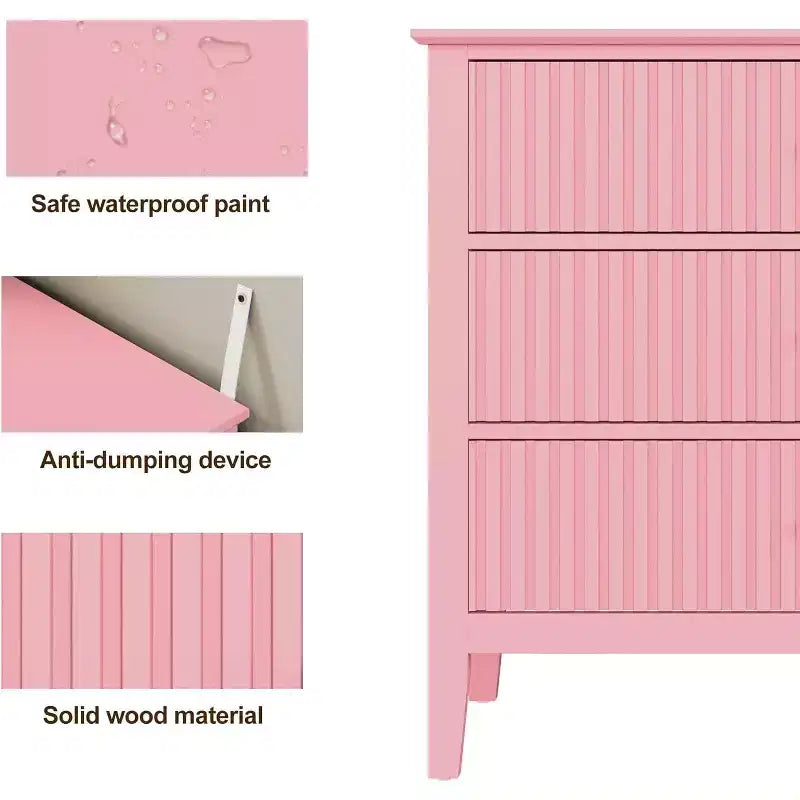 Comò Heynemo a 3 cassetti, comodino in legno verniciato alto 30 pollici con contenitore, ampia cassettiera moderna con guide a sfere