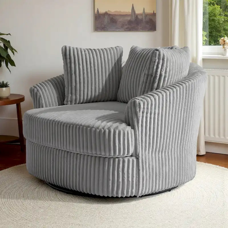Fauteuil pivotant tonneau surdimensionné de 43 W en velours côtelé moelleux avec accoudoirs encastrés
