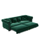 Whisen fluwelen 3-in-1 kingsize slaapbank en converteerbare slaapbank met verplaatsbare hocker, gecapitonneerd ontwerp