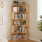 Natural Finish L-Shaped Vertical Wood Open Back Bookcase