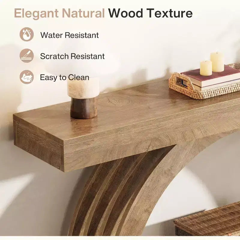 Console d'entrée Lantine de 160 cm, table de canapé à 2 niveaux derrière le canapé, console étroite de style campagne à arche unique pour couloir, salon, vestibule, naturel
