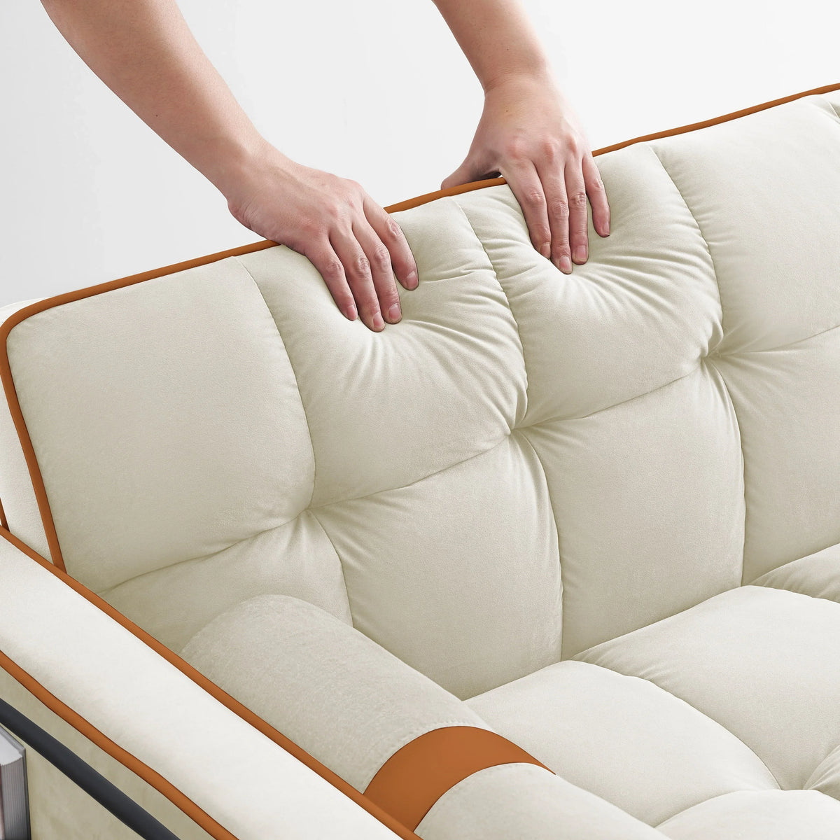 Sofá-Cama Convertível de Veludo para 2 Pessoas, com 55', Cama Extensível, Encosto Reclinável Ajustável, Bolsos Laterais e Suporte para Telemóvel