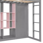 Lit mezzanine pour enfants avec armoire et étagères, cadre de lit mezzanine en bois avec meuble de rangement pour enfants et adolescents