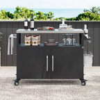 Isola da cucina per esterni con piano in acciaio inox, tavolo carrello per barbecue in metallo con mobiletto contenitore - N/A
