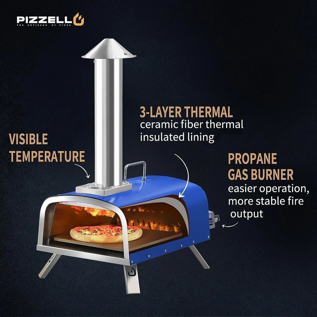 Multibrennstoff-Pizzaofen für den Außenbereich, Steinofen-Pizzaofen mit Gasbrenner und Holzfach – 12 Zoll