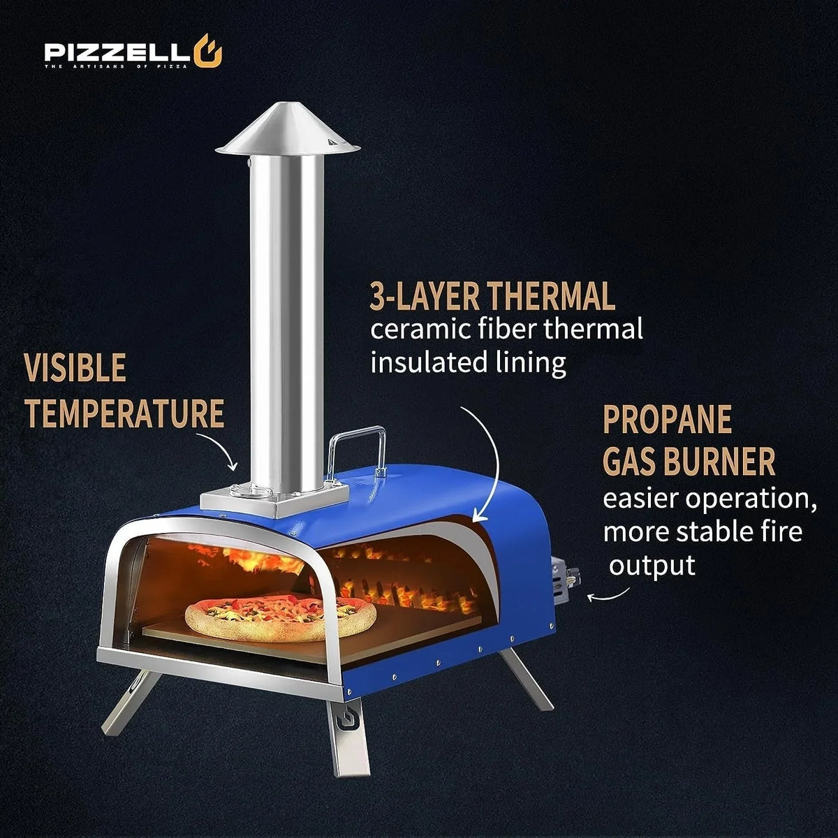 Multibrennstoff-Pizzaofen für den Außenbereich, Steinofen-Pizzaofen mit Gasbrenner und Holzfach – 12 Zoll