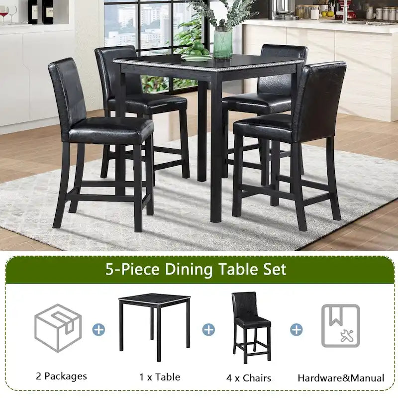 Modernes 5-teiliges Esszimmer-Set mit quadratischem Tisch in Tresenhöhe und 4 gepolsterten Stühlen