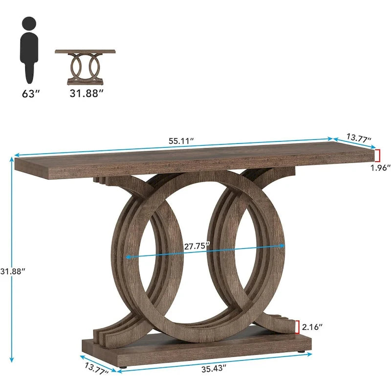 Mesa de consola vintage com base geométrica, mesa de madeira para corredor