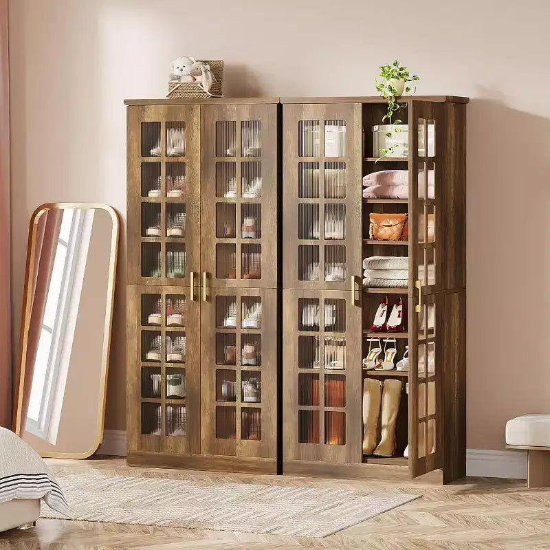 Lantine hoher Schuhschrank mit Türen, 8-stufige Schuhaufbewahrung mit verstellbaren Einlegeböden, moderner Schuhschrank für Flur, Kleiderschrank und Wohnzimmer, Weiß