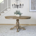 Mesa de jantar redonda com pé central Magnolia Manor e extensões - 2 acabamentos