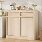 Kippbarer Mülleimer aus natürlicher Eiche, Mülleimer mit Stauraum und Schublade, versteckter Müllschrank, Wäschekorb für Küche, Esszimmer und Wohnzimmer