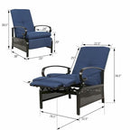 Cadeira reclinável ajustável de exterior, sofá de descanso com almofada - 38 (D) x 26.5 (W) x 38.5 (H) POLEGADAS