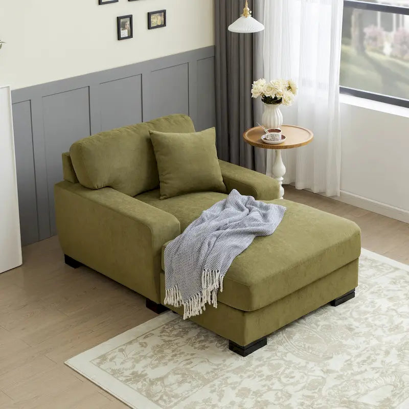 Modernes übergroßes Mid-Century-Schlafsofa mit Récamiere und Kissen