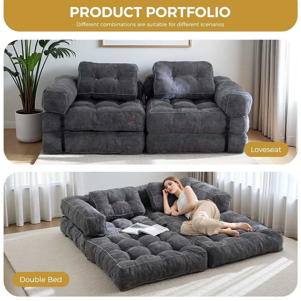 Składana sofa z funkcją spania, narożna sofa podłogowa w kształcie litery L