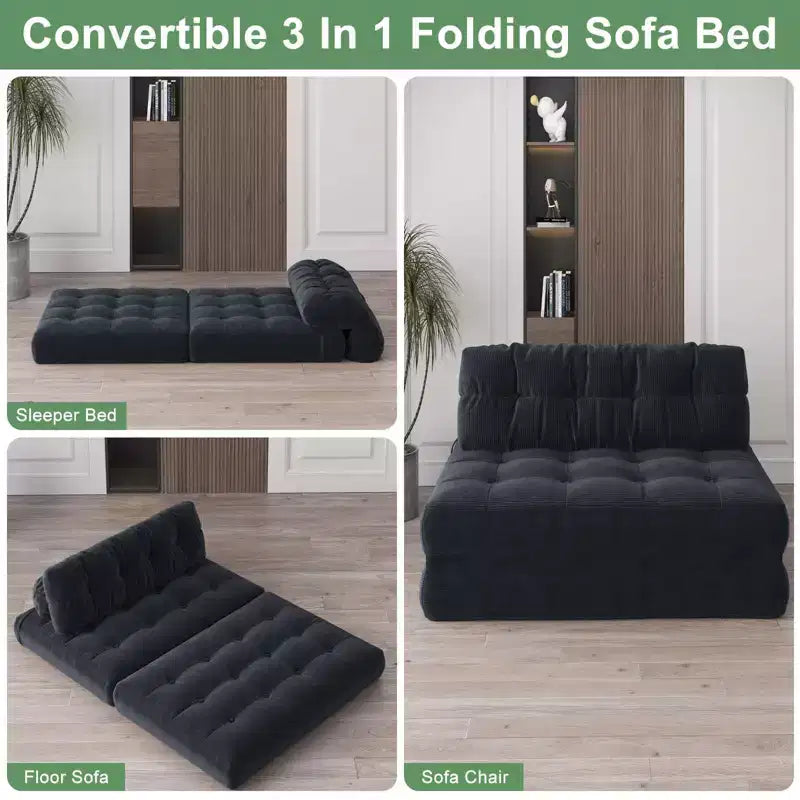 Divano letto futon pieghevole in velluto a coste, poltrona letto trasformabile da pavimento con cuscino e supporto per la schiena