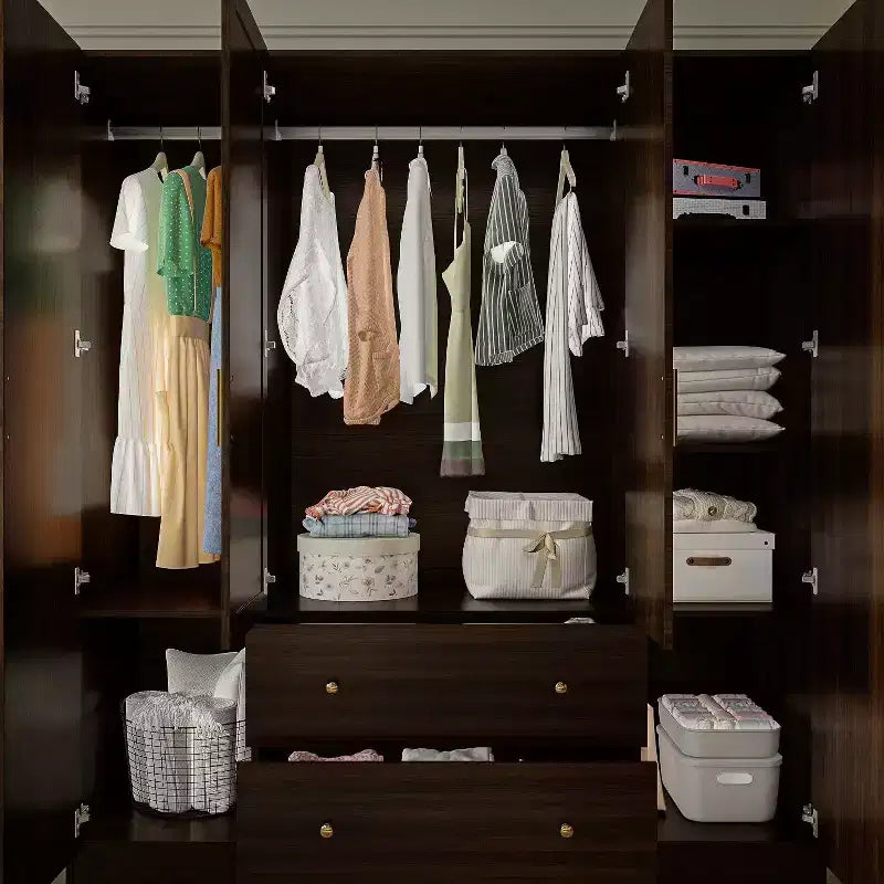 Roupeiro Hitow com 2 gavetas grandes, área central para pendurar roupa e espelho, estilo minimalista