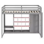 Lit mezzanine pour enfants avec armoire et étagères, cadre de lit mezzanine en bois avec meuble de rangement pour enfants et adolescents