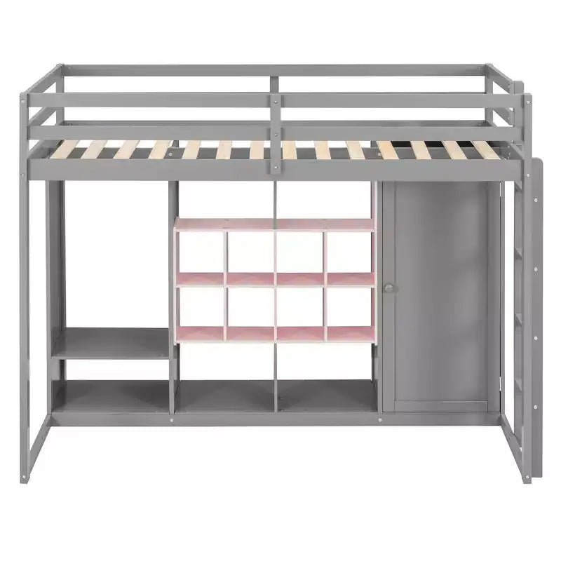 Lit mezzanine pour enfants avec armoire et étagères, cadre de lit mezzanine en bois avec meuble de rangement pour enfants et adolescents