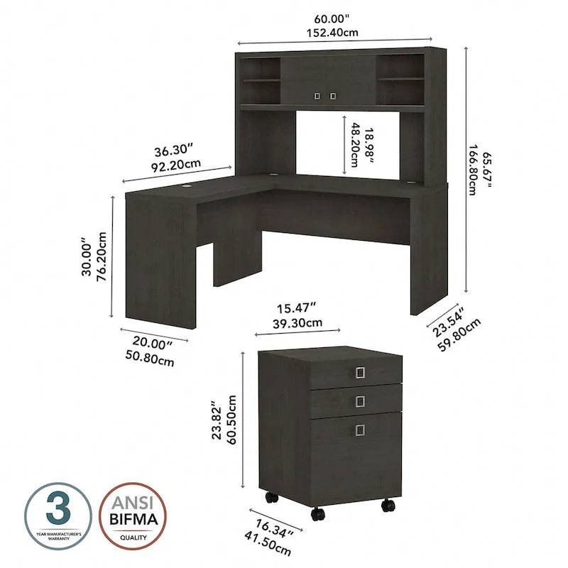 Echo L-vormig bureau met opzetkast en laden