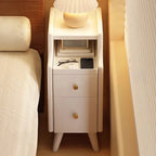 Narrow White Wood 2 Shelves Nightstand