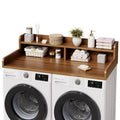 Dessus de lave-linge et sèche-linge en bois, plan de travail de buanderie de 54 po avec étagère de rangement à 2 niveaux, surface de travail antidérapante avec rebords pour l'organisation de la buanderie