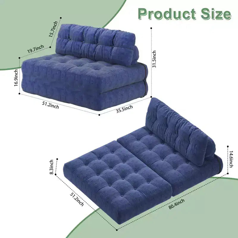 Divano letto futon pieghevole in velluto a coste, poltrona letto trasformabile da pavimento con cuscino e supporto per la schiena