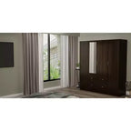 Roupeiro Hitow com 2 gavetas grandes, área central para pendurar roupa e espelho, estilo minimalista