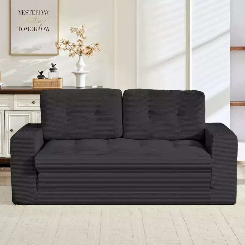 Canapé-lit futon convertible 2-en-1 Mjkone de 71 po, canapé deux places convertible pliable en tissu côtelé avec boutons capitonnés, gain de place