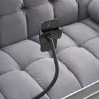 Sofá-Cama Convertível de Veludo para 2 Pessoas, com 55', Cama Extensível, Encosto Reclinável Ajustável, Bolsos Laterais e Suporte para Telemóvel