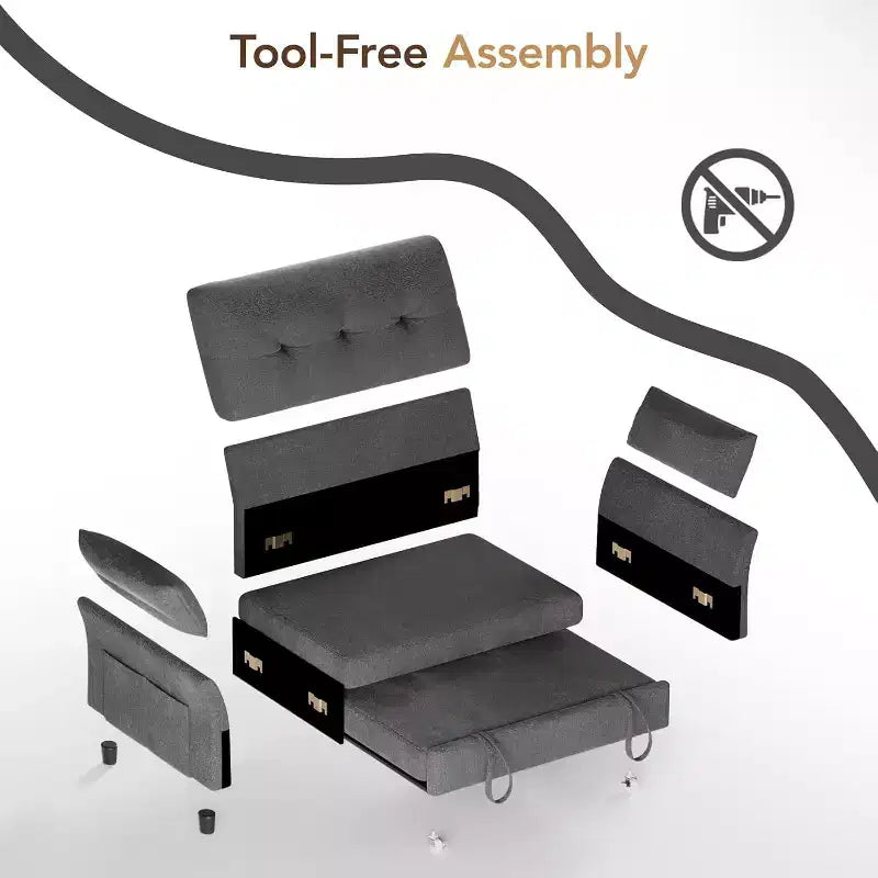 Divano letto trasformabile 3-in-1 Dyonery, divano letto estraibile con tasca laterale e schienale regolabile, montaggio senza attrezzi, divanetto pieghevole